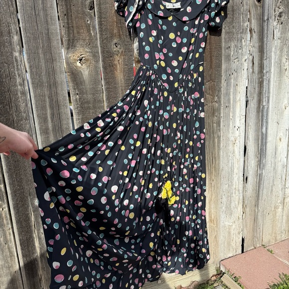 1940s Party Lines by Domb Maxi Dress Abstract Polka Dot Puff Sleeve Size XS / S - Picture 2 of 11